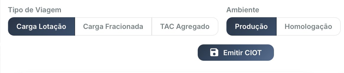 Seleção do tipo de viagem